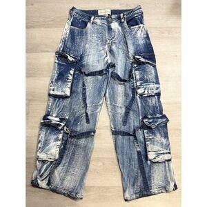Spoon Jeans Cargo Wide Leg Jeans Women's Size XL Blue Hipster Baggy Skater Y2K